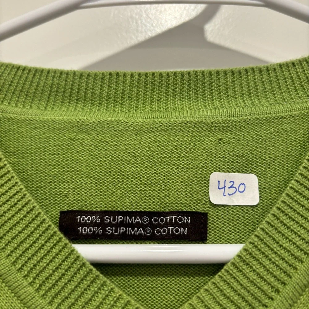 Talbots Supima Cotton V-Neck Sweater Lime Green‎ Lightweight Knit Mens Pullover